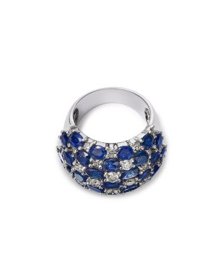 Blue Sapphire & Diamond Checkerboard Cluster Ring in 14K White Gold