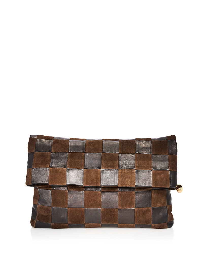 Clare V . Carryall Checkered Leather Clutch In Multi