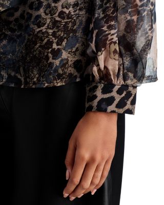 Leopard Print Tie Neck Top - Exclusive