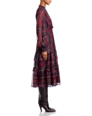 Long Sleeve Paisley Border Dot Midi Dress - Exclusive