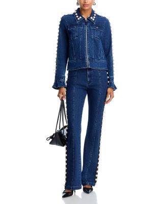 Embellished High Rise Slim Jeans in Oceane
