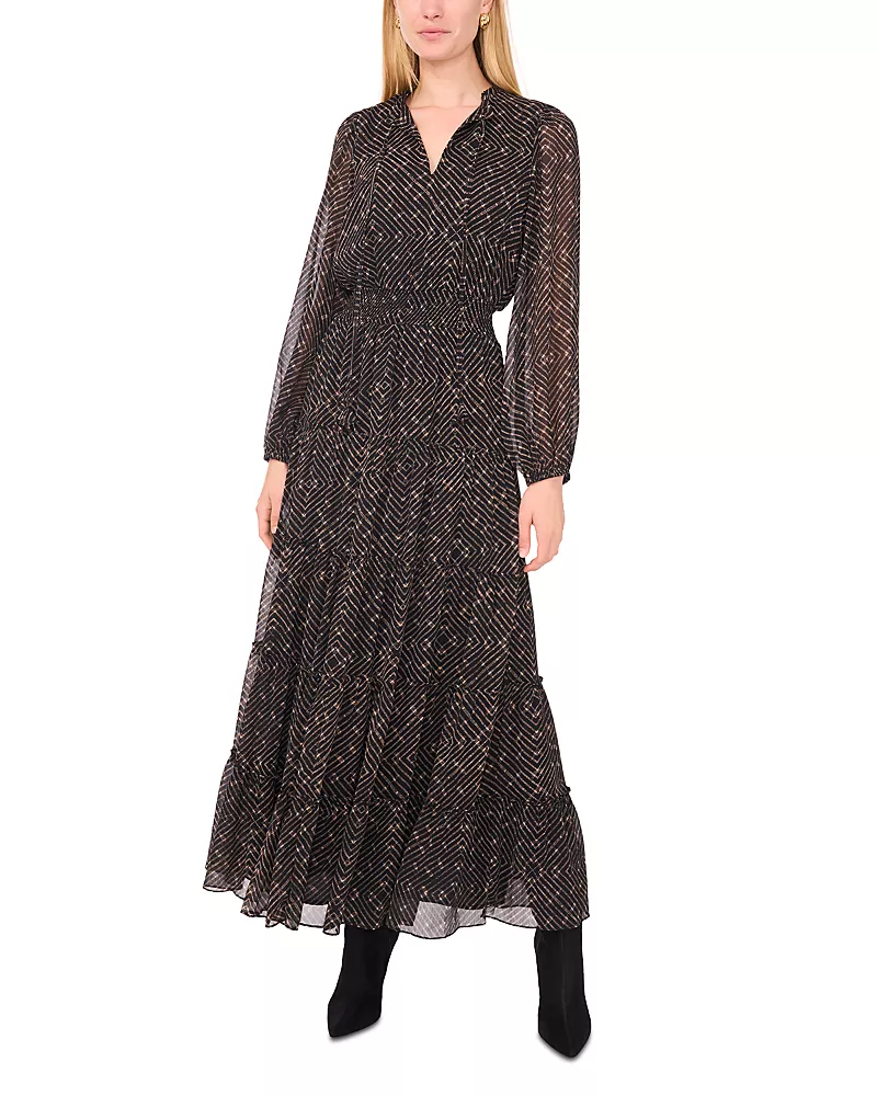 1.state Tie Neck Tiered Maxi Dress