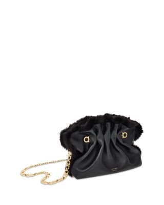 Pierced Leather & Shearling Shoulder Bag