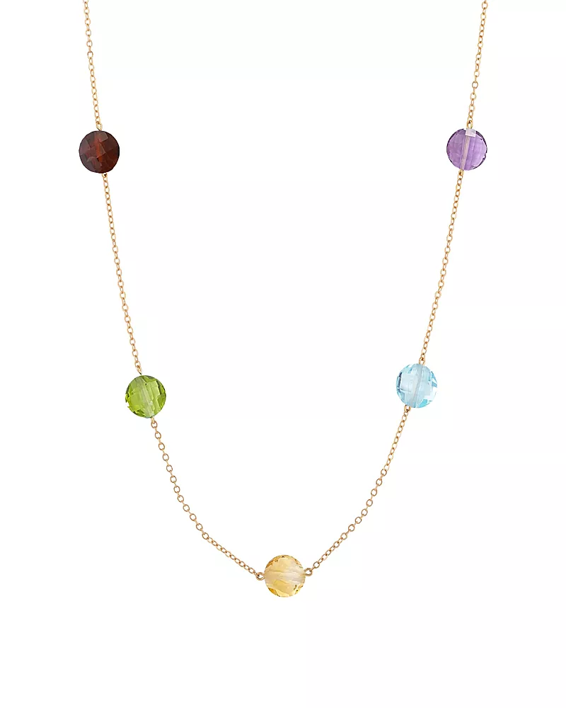 Bloomingdale's Fine Collection Semi Precious Gemstone Round Stone Station Necklace in 14K Yellow Gold, 18