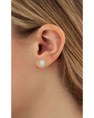 Aquamarine Oval Stud Earrings in 14K Yellow Gold