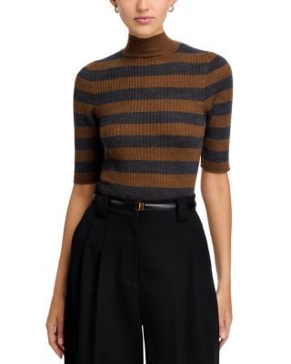 Rib Knit Mock Neck Elbow Sleeve Sweater