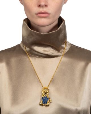 Lapis Lazuli Heart Lion Pendant Necklace, 24" 