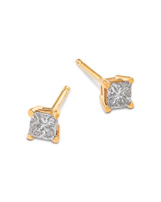 Diamond Princess Cut Stud Earrings in 14K Yellow Gold, 0.25 tcw