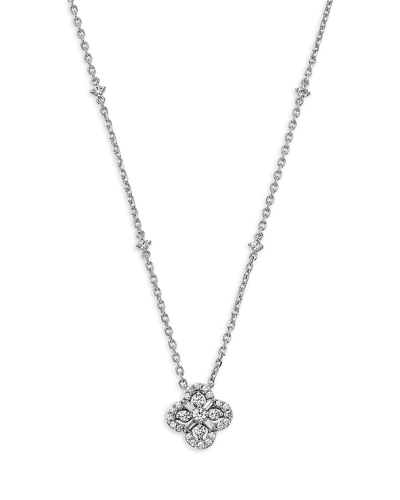 Bloomingdale's Fine Collection Diamond by the Yard Round & Baguette Clover Pendant Necklace in 14K White Gold, 0.5 tcw
