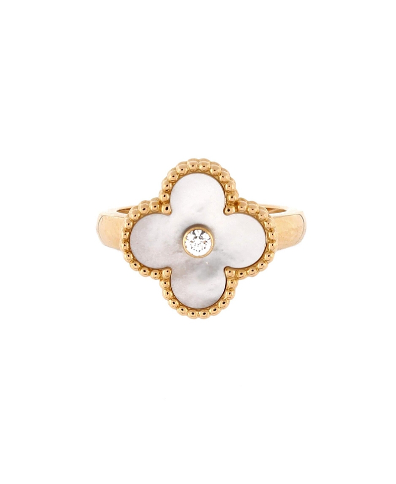 Pre-owned Pre-owned Van Cleef & Arpels Van Cleef & Arpels Vintage Alhambra Ring 18k Gold With Mother Of Pearl And Diamond