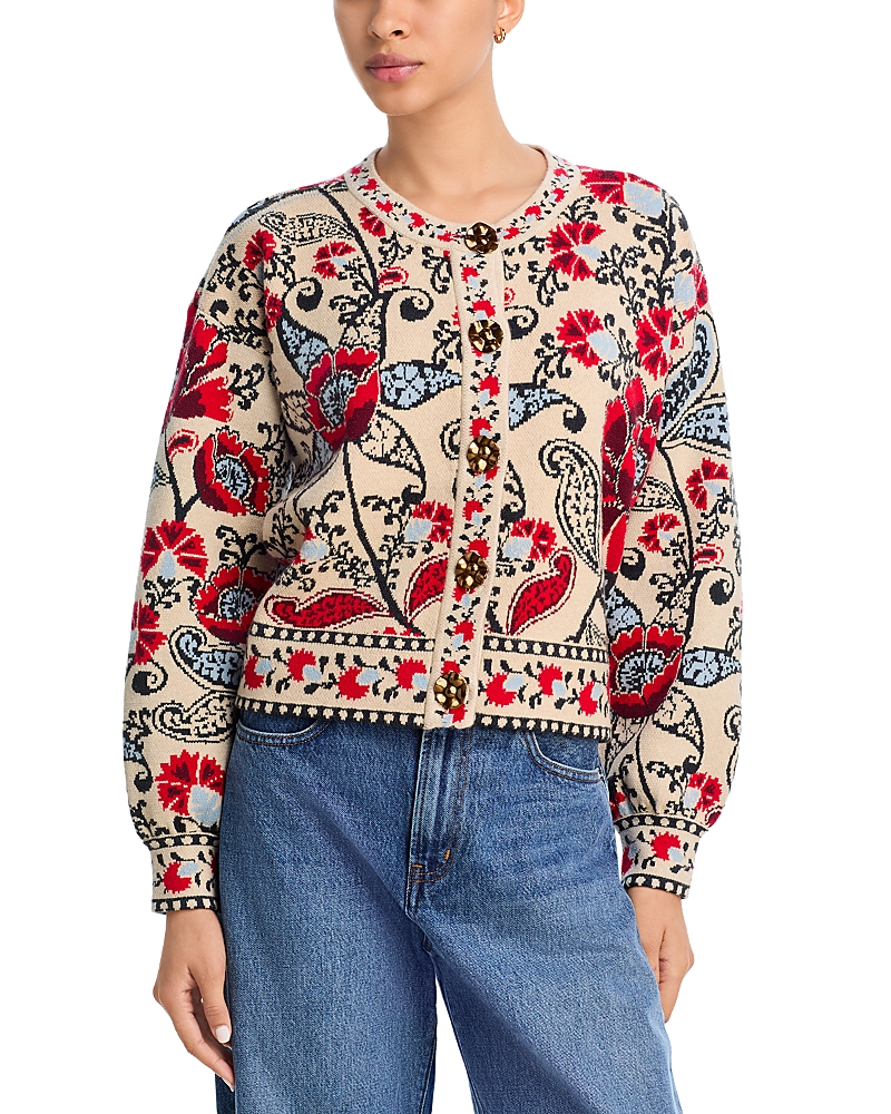 Farm Rio Francesca Sand Knit Cardigan Cropped In Multi