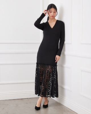 Long Sleeve Lace Hem Dress