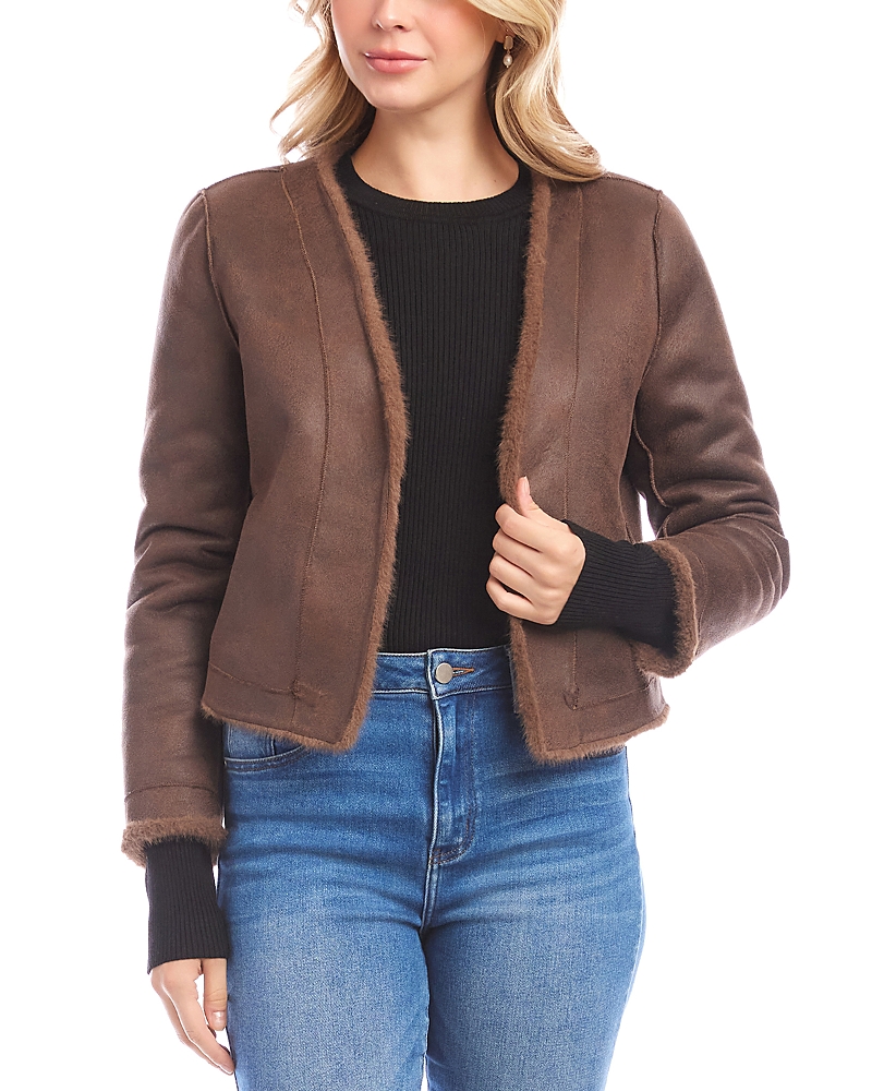 Karen Kane Reversible Faux Fur Jacket In Brown