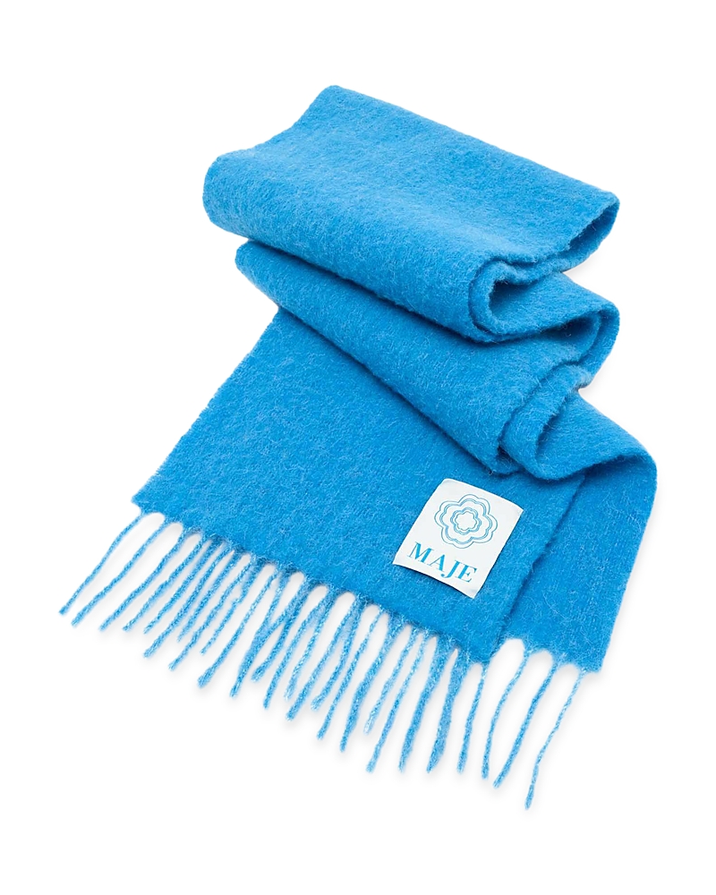 Maje Womens Blue Brand-patch Tassel Alpaca-blend Scarf In Blue