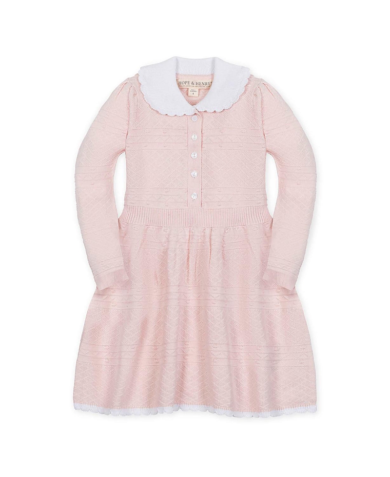 Hope & Henry Kids' Organic Peter Pan Collar Button Front Sweater Dress In Pink