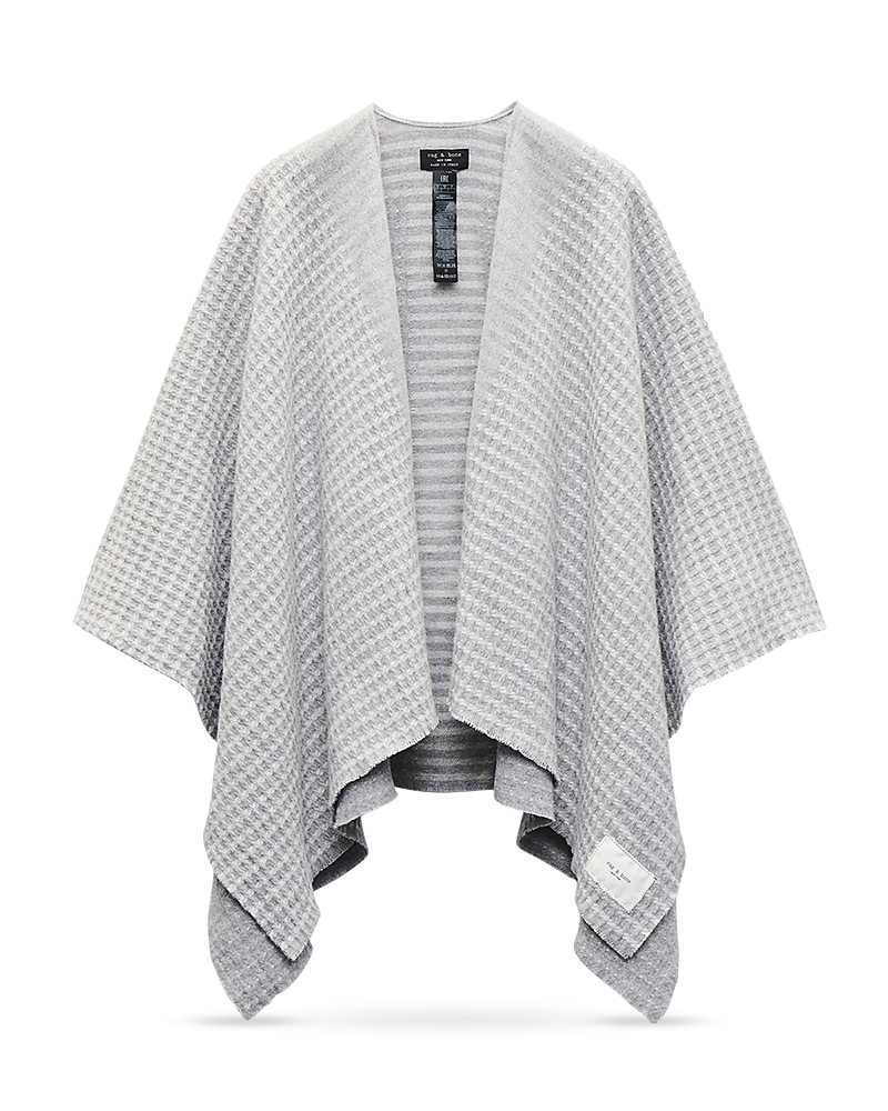 Rag & Bone Joni Recycled Wool Blend Waffle Poncho In Gray