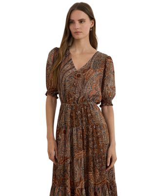 Paisley Belted Crinkle Georgette Dress