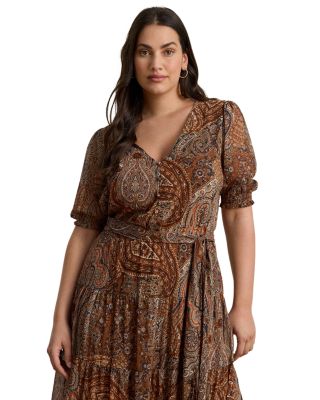 Plus Paisley Belted Crinkle Georgette Dress