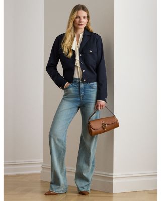 Cropped Wool Blend Twill Jacket