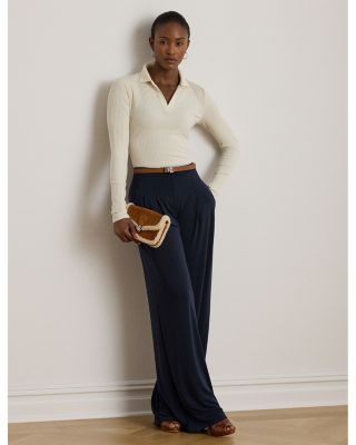 Rib Knit Long Sleeve Polo Top