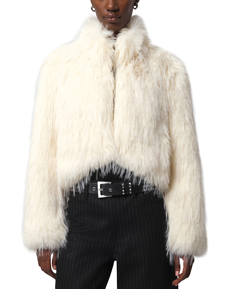 Apparis Ginette Faux Fur Cropped Jacket In White