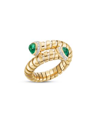 Emerald Cabochon & Diamond Pav&eacute; Bypass Ring in 18K Yellow Gold