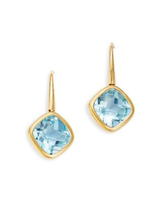 Gemstone Cushion Drop Earrings in 14K Yellow Gold