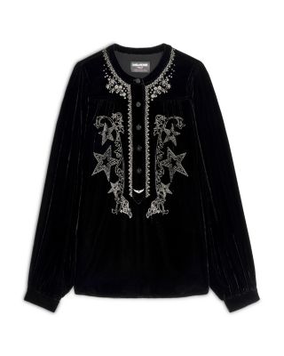 Tigy Embroidered Velvet Top