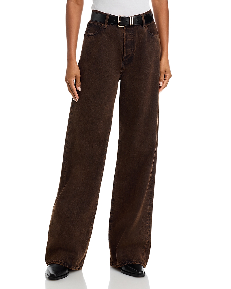 Frame The Collegiate High Rise Wide Leg Jeans In Night Moth In Brown