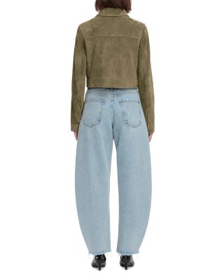The Bubble High Rise Crop Barrel Leg Jeans in Rapture Raw Fray