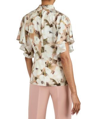 Joyce Mock Neck Blouse with Short Cape Sleeves Top