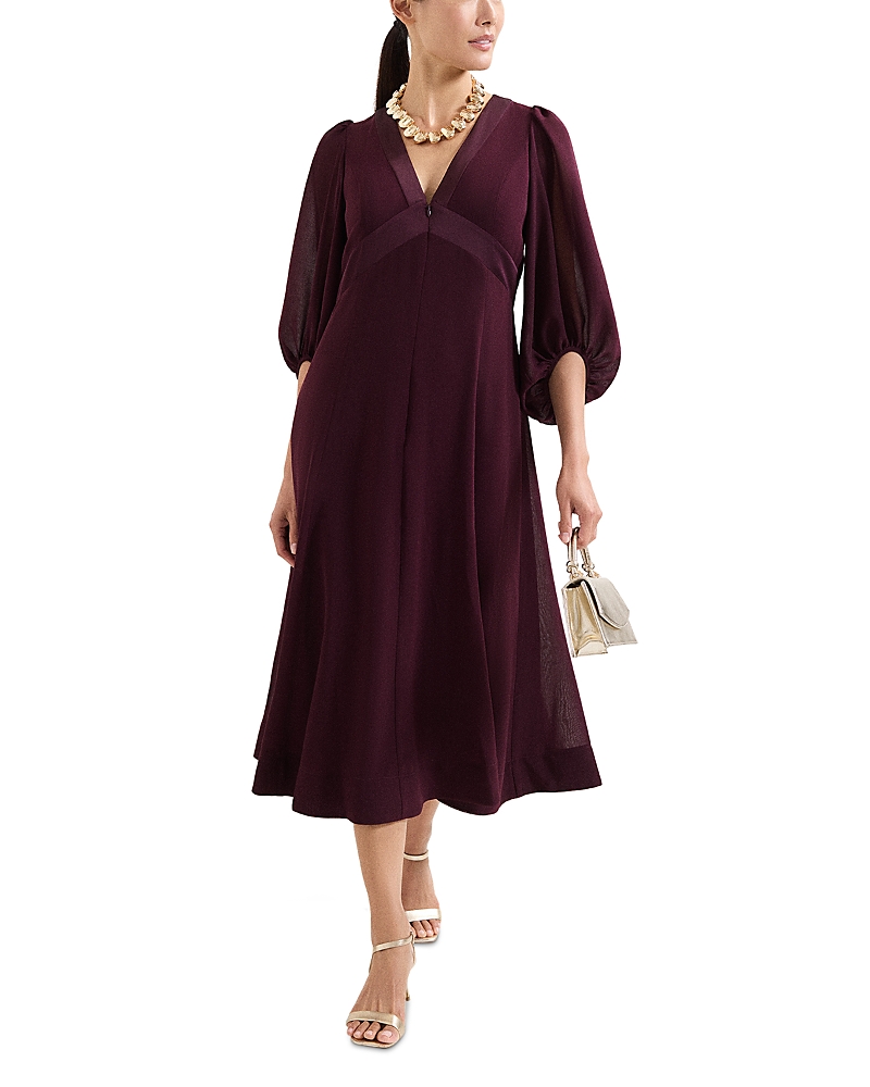 Phase Eight Womens Burgundy Vera V-neck Long-sleeve Midi Dress In Purple
