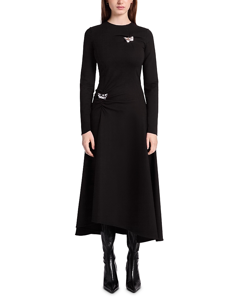 Kate Barton Double Pinch A-line Jersey Dress With Brooches In Black
