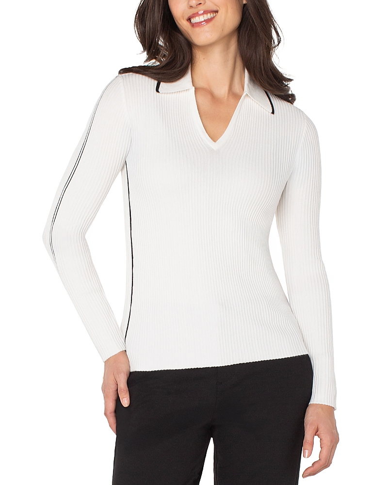 Liverpool Los Angeles Ottoman Rib V-neck Sweater In White