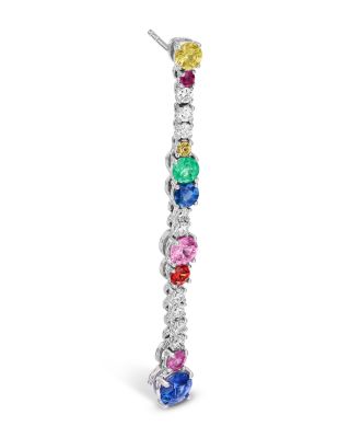 Ruby, Emerald & Rainbow Sapphire Drop Earrings in 14K White Gold