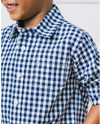 Boys&#39; Organic Long Sleeve Stretch Poplin Roll-Up Button Down Shirt - Baby, Little Kid, Big Kid