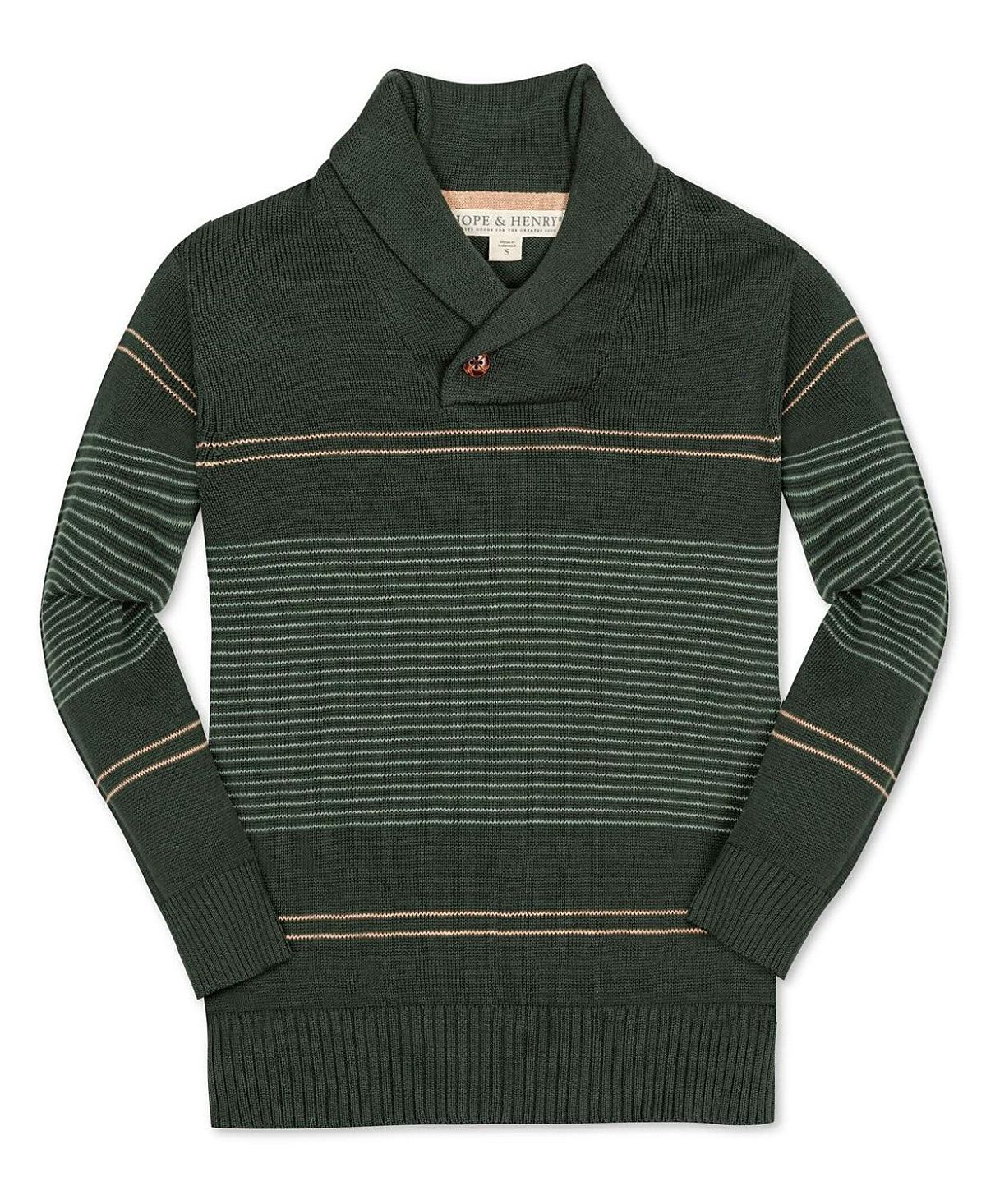 Hope & Henry Boys' Organic Long Sleeve Striped Shawl Collar Sweater - Baby, Little Kid, Big Kid