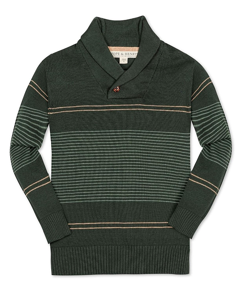 Hope & Henry Boys' Organic Long Sleeve Striped Shawl Collar Sweater - Baby, Little Kid, Big Kid