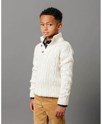 Boys&#39; Organic Mock Neck Cable Sweater with Buttons - Little Kid, Big Kid