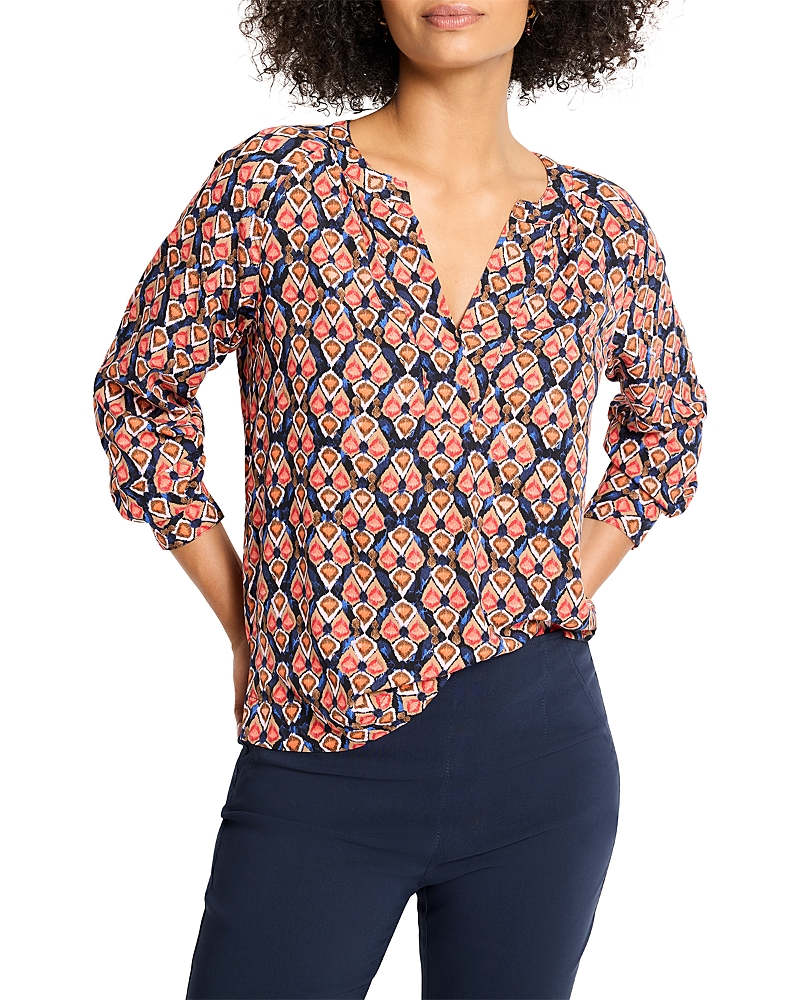 Nic + Zoe Nic+zoe Harvest Ikat V-neck Top In Blue