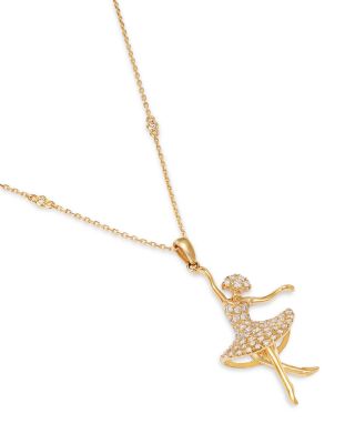 Diamond Ballerina Pendant Necklace in 14K Yellow Gold, 0.55 tcw