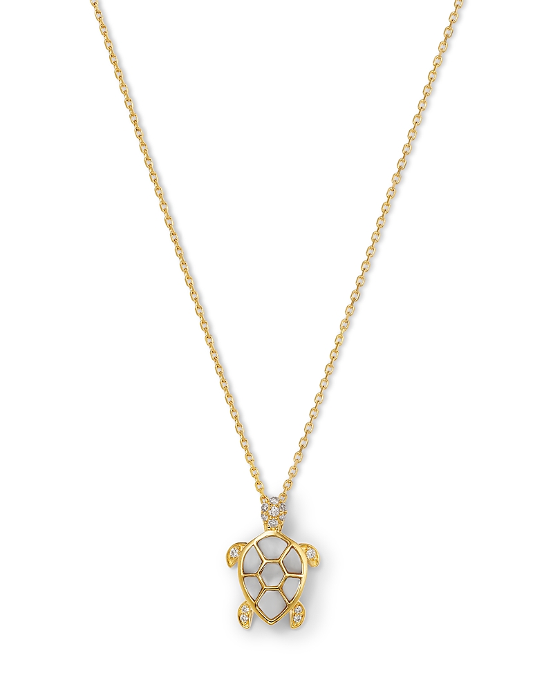 Bloomingdale's Fine Collection Mother of Pearl & Diamond Turtle Pendant Necklace in 14K Yellow Gold