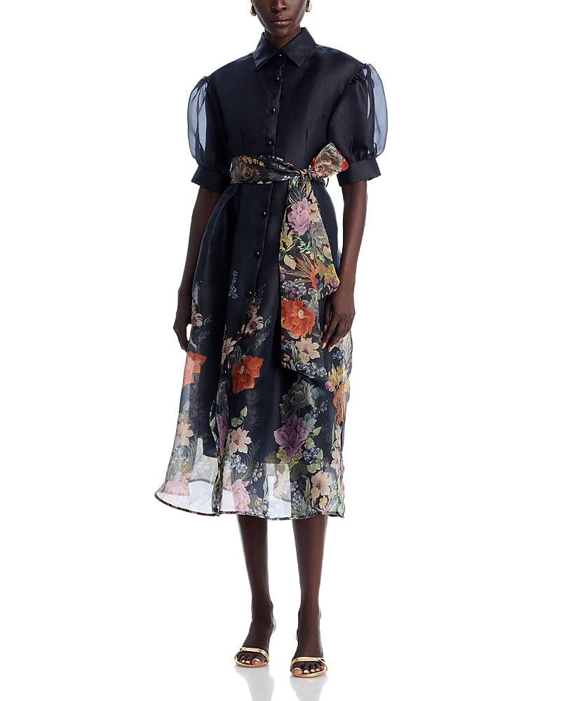 Nancy Yang Floral Print Button Front Dress In Black