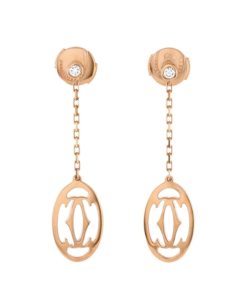 Pre-owned Pre-owned Cartier Cartier Double C De Cartier Drop Earrings 18k Rose Gold With Diamonds In Pink