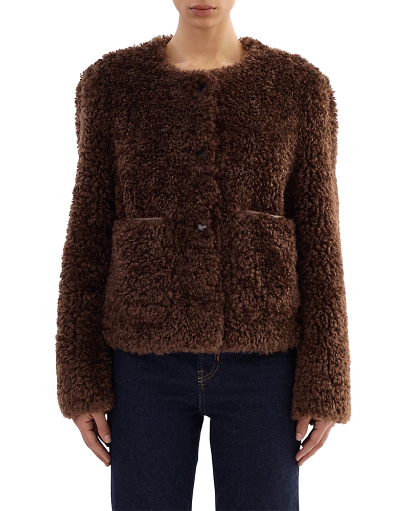 Lamarque Collarless Jacket In Brown