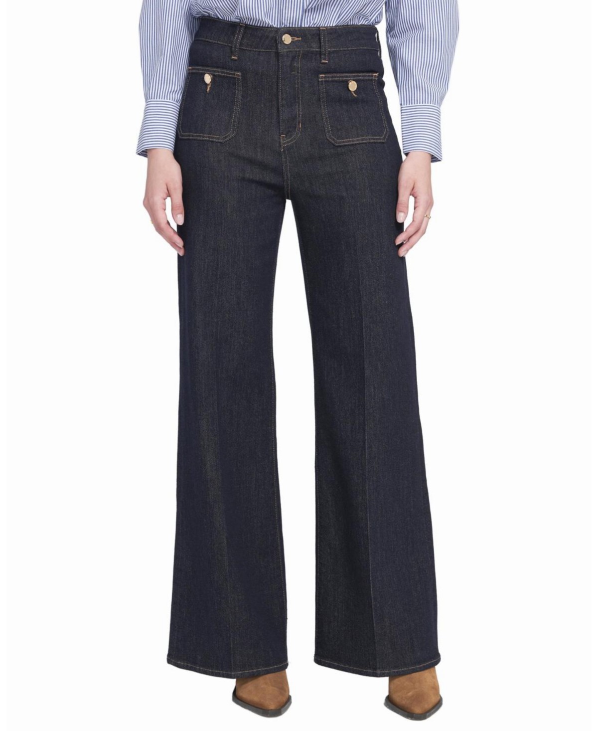Dark Wash Patch Pocket Wide Leg Jean