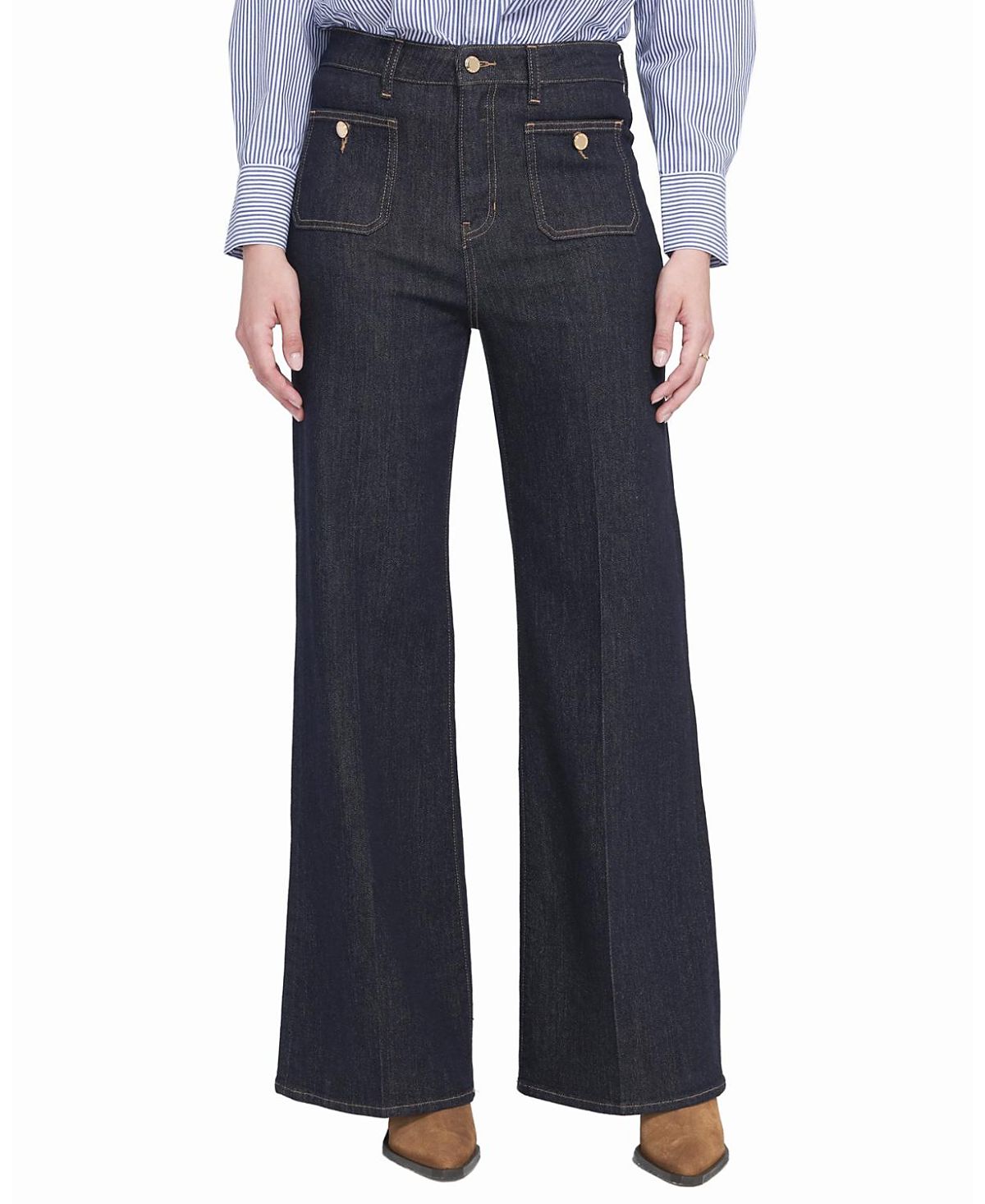 Elle Collection Dark Wash Patch Pocket Wide Leg Jean