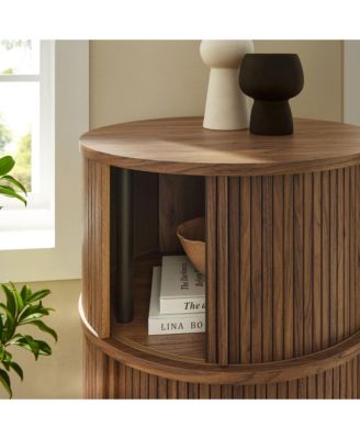  Clement Round Pedestal Stand Storage Table with Sliding Tambour Doors
