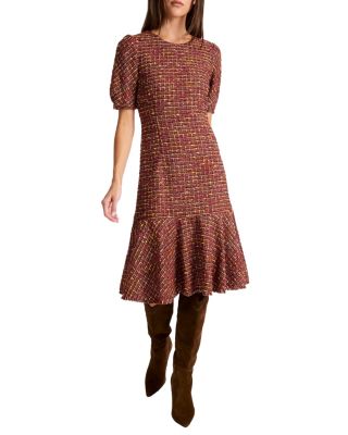 Dasia Sheath Tweed Dress with Puff Sleeves
