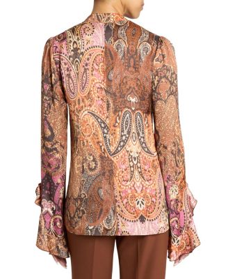 Sienna Long Sleeve Blouse with Neck Tie in Printed Charmeuse